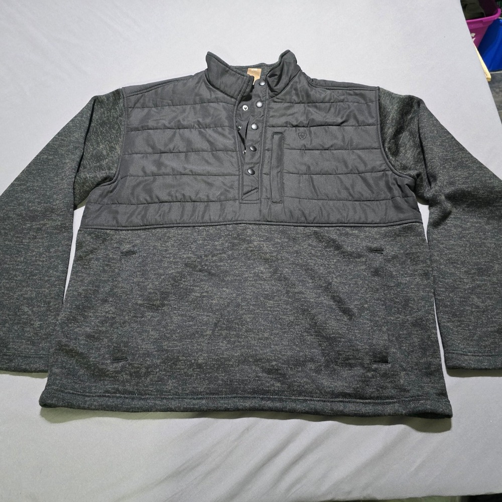 Ariat Caldwell Reinforced Snap Pullover Sweater Mens XL Gray Quilted Hybrid